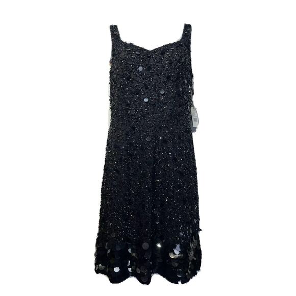 adrianna papell black beaded sleeveless shift dress Size 4 - Picture 1 of 9